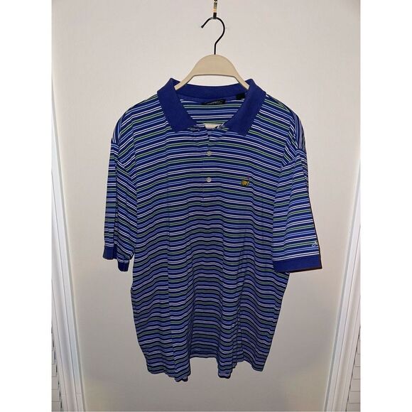Masters Collection Men’s Collection Polo Striped Blue/ Green / White Polo Size L - Picture 1 of 5